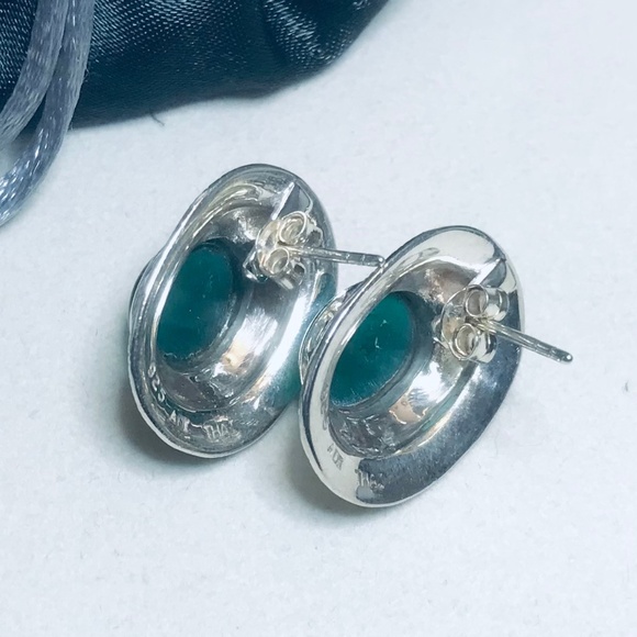 Sterling Silver Genuine Green Agate & Marcasite Earrings - Picture 4 of 4